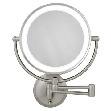 11" LED Wall Mounted Makeup Mirror 5X/1X Shaving Mirror Plug in or Battery Operated Vanity Mirrors for Wall (Large | 5X/1X | 11" x 14.5", Satin Nickel)