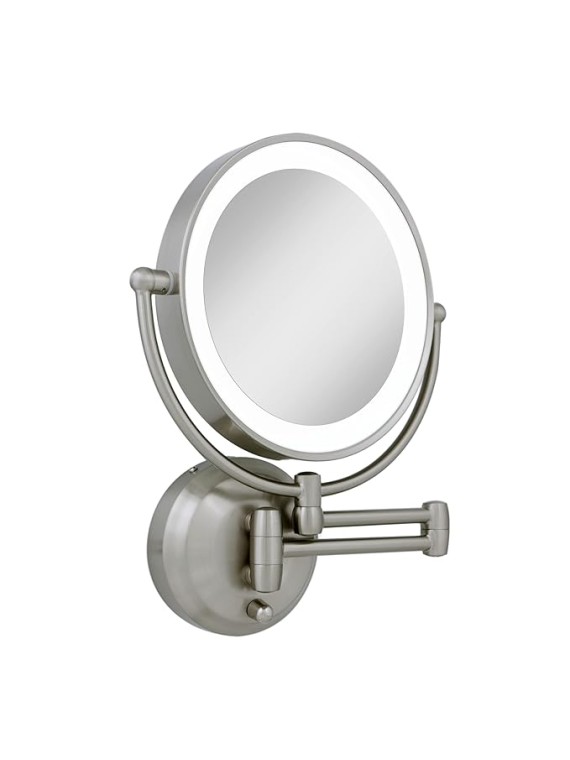 11" LED Wall Mounted Makeup Mirror 5X/1X Shaving Mirror Plug in or Battery Operated Vanity Mirrors for Wall (Large | 5X/1X | 11" x 14.5", Satin Nickel)