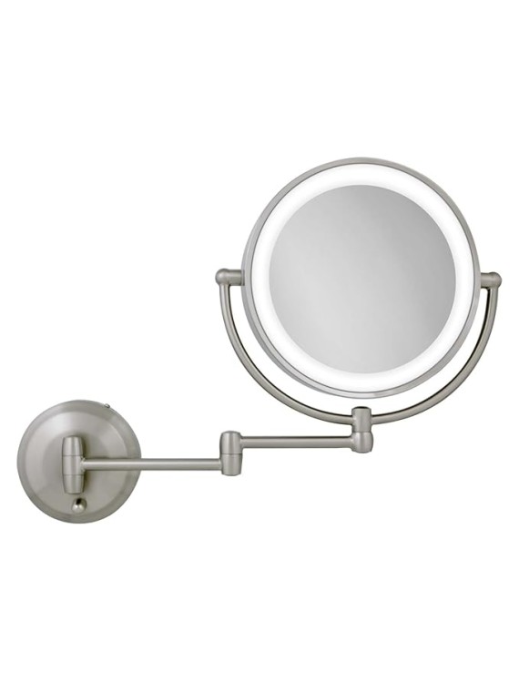 11" LED Wall Mounted Makeup Mirror 5X/1X Shaving Mirror Plug in or Battery Operated Vanity Mirrors for Wall (Large | 5X/1X | 11" x 14.5", Satin Nickel)