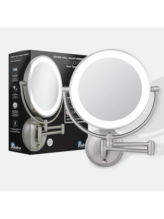11" LED Wall Mounted Makeup Mirror 5X/1X Shaving Mirror Plug in or Battery Operated Vanity Mirrors for Wall (Large | 5X/1X | 11" x 14.5", Satin Nickel)