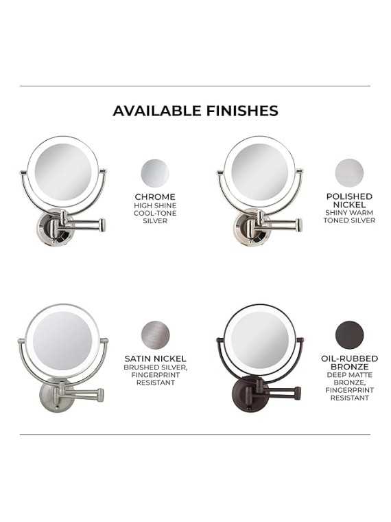 11" LED Wall Mounted Makeup Mirror 5X/1X Shaving Mirror Plug in or Battery Operated Vanity Mirrors for Wall (Large | 5X/1X | 11" x 14.5", Satin Nickel)