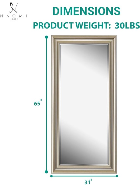 Framed Floor Length Extra Large Oversized Floor Mirror Full Length Mirror Standing Large Rectangle for Bedroom - Champagne 65 L x 31 W
