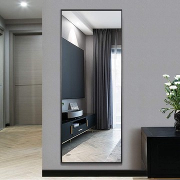Full Length Mirror Standing Hanging or Leaning Against Wall, Large, Rectangle, Bedroom Wall-Mounted / Floor Dressing Mirror, Aluminum Alloy Thin Frame, Black, 65"x22"