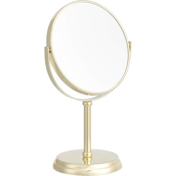 Basics Tabletop Mount Vanity Round Mirror, 1X/5X Magnification, Iron, 7.2"L x 4.92"W, Gold