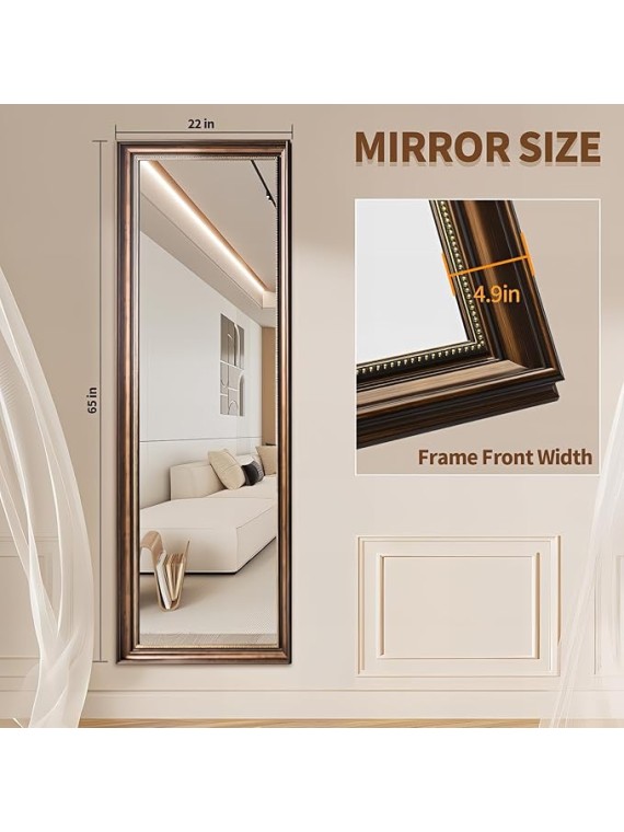 Full Length Standing Mirror for Bedroom or Living Room - European Style Dressing Mirror, PS Polymer Frame, 65"x 22" (Gold)