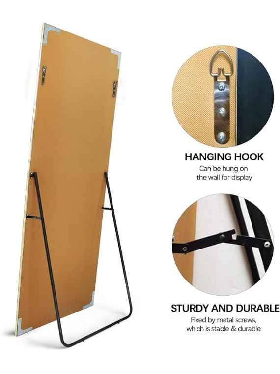 Full Length Standing Mirror for Bedroom or Living Room - European Style Dressing Mirror, PS Polymer Frame, 65"x 22" (Gold)