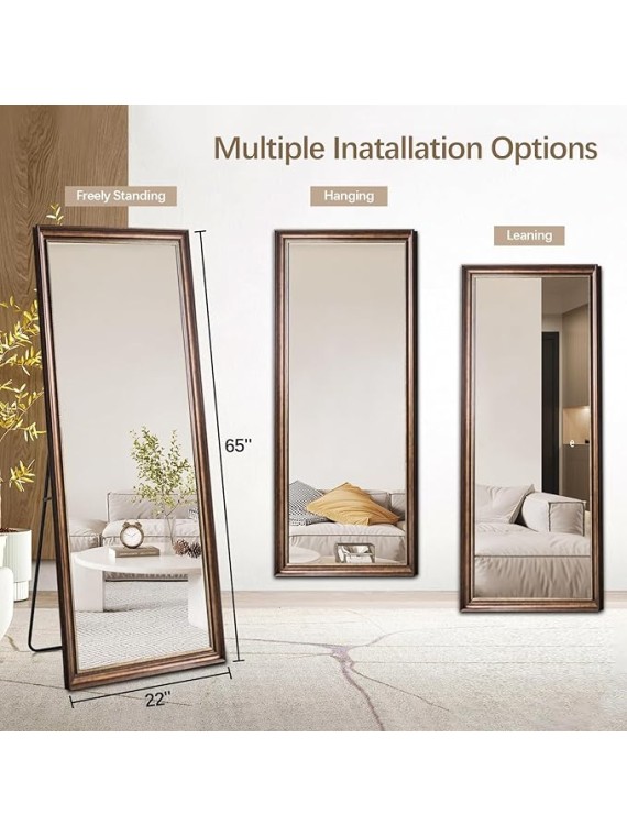 Full Length Standing Mirror for Bedroom or Living Room - European Style Dressing Mirror, PS Polymer Frame, 65"x 22" (Gold)