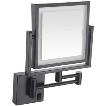 Wall Mounted Makeup Mirror Vanity Mirror LED Lighted with 3X Magnification Square Double-Sided Shaving Mirror 360° Free Rotation Extendable and Black Finished for Bathroom, Spa and Hotel
