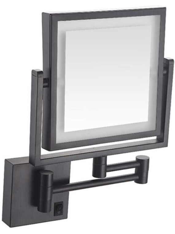 Wall Mounted Makeup Mirror Vanity Mirror LED Lighted with 3X Magnification Square Double-Sided Shaving Mirror 360° Free Rotation Extendable and Black Finished for Bathroom, Spa and Hotel