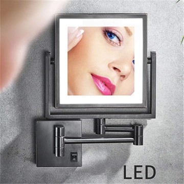 Wall Mounted Makeup Mirror Vanity Mirror LED Lighted with 3X Magnification Square Double-Sided Shaving Mirror 360° Free Rotation Extendable and Black Finished for Bathroom, Spa and Hotel