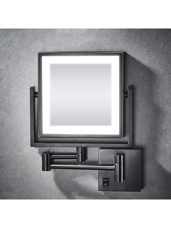 Wall Mounted Makeup Mirror Vanity Mirror LED Lighted with 3X Magnification Square Double-Sided Shaving Mirror 360° Free Rotation Extendable and Black Finished for Bathroom, Spa and Hotel
