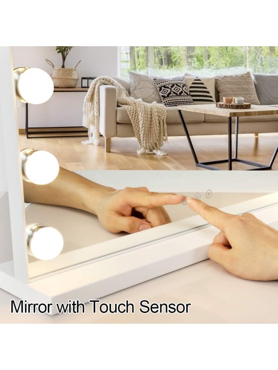 Makeup Vanity Mirror Light, Professional Plug in Light-up Mirror, Hollywood Lighted Vanity Mirror, 3 Color Dimmable Modes with Removable Magnification for Table Beauty Mirror 20 x 16 In, White