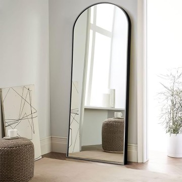 65"x22" Large Arched Full Length Floor Mirror with Stand , Bedroom Mirror Standing or Leaning Against Wall Aluminum Alloy Frame Dressing Mirror, Black