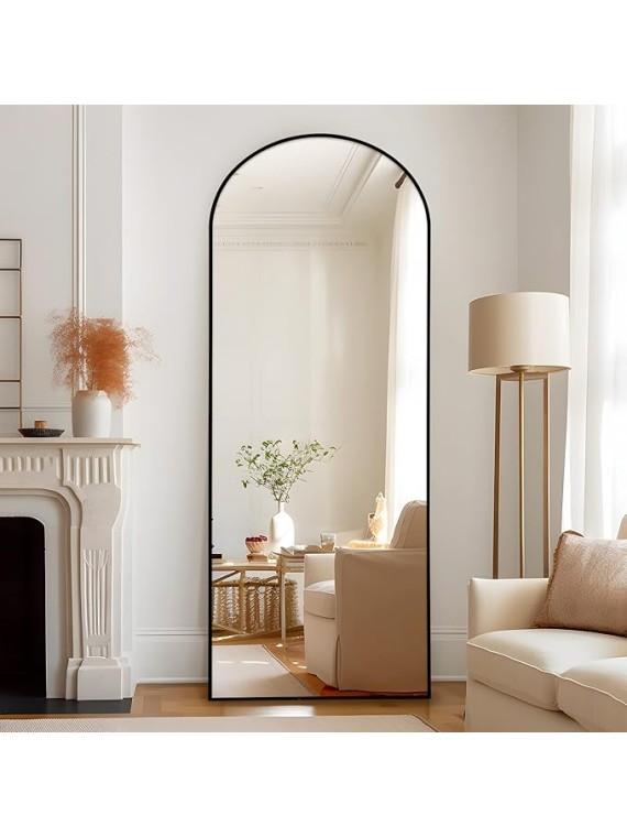 65"x22" Large Arched Full Length Floor Mirror with Stand , Bedroom Mirror Standing or Leaning Against Wall Aluminum Alloy Frame Dressing Mirror, Black