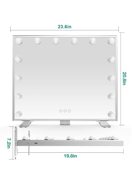 Hollywood Vanity Mirror with Lights, 14 Dimmable LED Bulbs Makeup Mirror, Tabletop or Wall-Mounted Led Light Mirror,3 Color Lighting Modes,Perfect for Dressing Room&Bedroom,Metal Frame Design