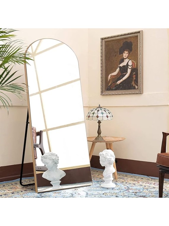 65"x22" Arched Full Length Mirror Large Arched Mirror Floor Mirror with Stand Large Bedroom Mirror Modern Arched Shape Wall Mounted Mirror Hanging or Leaning Against Wall, Wood Frame, Gold