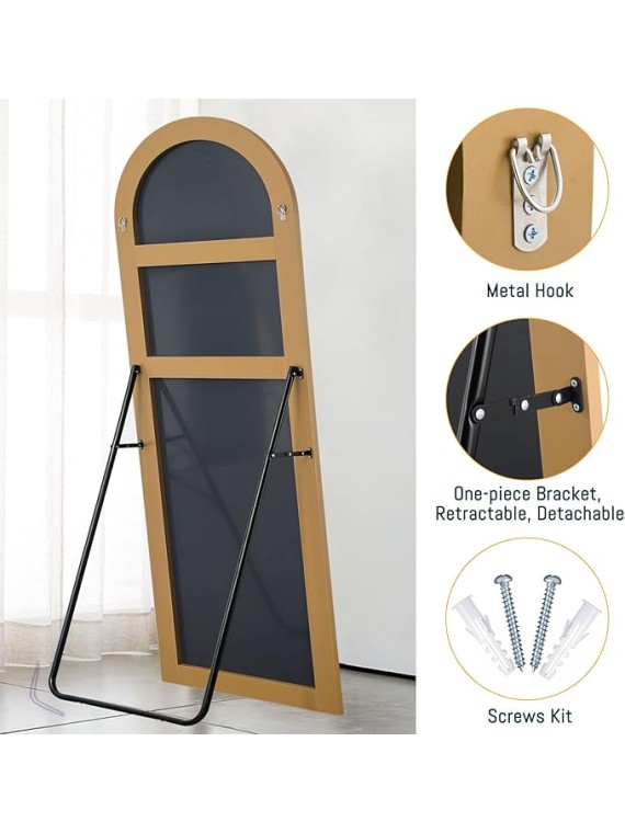 65"x22" Arched Full Length Mirror Large Arched Mirror Floor Mirror with Stand Large Bedroom Mirror Modern Arched Shape Wall Mounted Mirror Hanging or Leaning Against Wall, Wood Frame, Gold