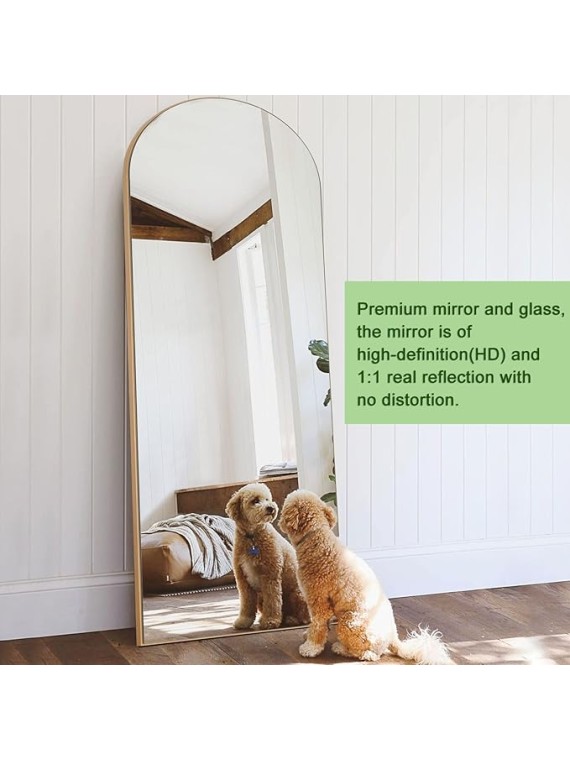 65"x22" Arched Full Length Mirror Large Arched Mirror Floor Mirror with Stand Large Bedroom Mirror Modern Arched Shape Wall Mounted Mirror Hanging or Leaning Against Wall, Wood Frame, Gold