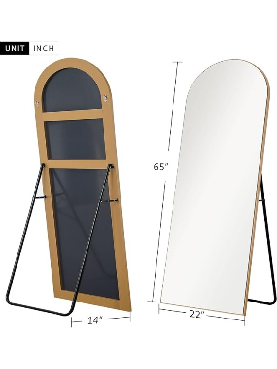 65"x22" Arched Full Length Mirror Large Arched Mirror Floor Mirror with Stand Large Bedroom Mirror Modern Arched Shape Wall Mounted Mirror Hanging or Leaning Against Wall, Wood Frame, Gold