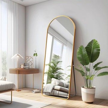 Arched Full Length Mirror Floor Mirror with Stand Bedroom Dressing Mirror Full Body Wall Mirror (Gold, 65" x 22")