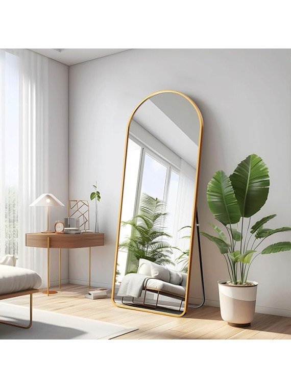 Arched Full Length Mirror Floor Mirror with Stand Bedroom Dressing Mirror Full Body Wall Mirror (Gold, 65" x 22")