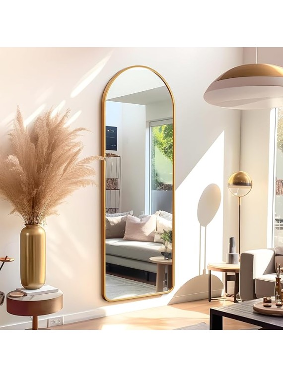 Arched Full Length Mirror Floor Mirror with Stand Bedroom Dressing Mirror Full Body Wall Mirror (Gold, 65" x 22")