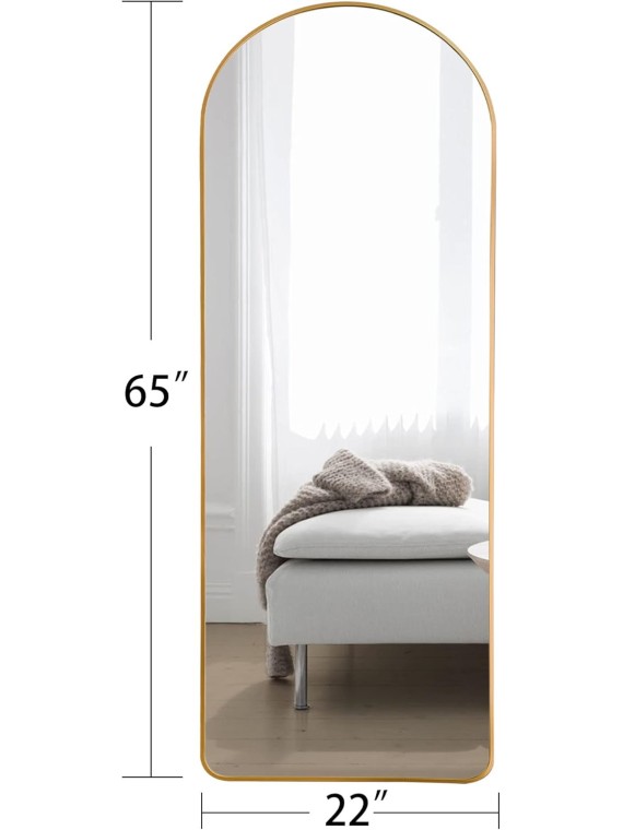 Arched Full Length Mirror Floor Mirror with Stand Bedroom Dressing Mirror Full Body Wall Mirror (Gold, 65" x 22")
