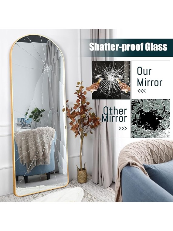 Arched Full Length Mirror Floor Mirror with Stand Bedroom Dressing Mirror Full Body Wall Mirror (Gold, 65" x 22")