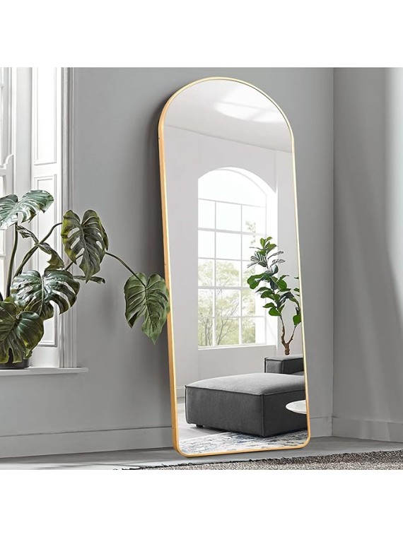 Arched Full Length Mirror Floor Mirror with Stand Bedroom Dressing Mirror Full Body Wall Mirror (Gold, 65" x 22")