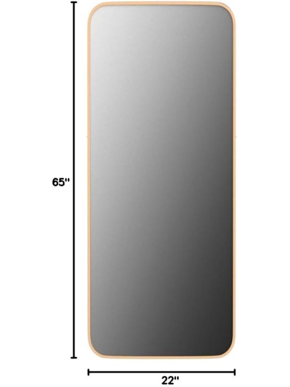 65"x22" Full Length Mirror Floor Mirror with Stand Large Bedroom Mirror Wall-Mounted Mirror Standing or Leaning Against Wall Aluminum Alloy Frame Dressing Mirror, Golden, Round Corner