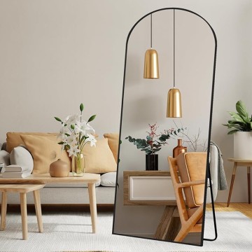 65"x22" Full Length Mirror, Arched Floor Mirror with Stand, Aluminum Alloy Frame Large Wall Mirror Full Body Mirror, for Bedroom Entry, Bedroom, Living Room, Black