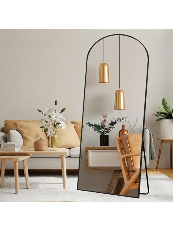 65"x22" Full Length Mirror, Arched Floor Mirror with Stand, Aluminum Alloy Frame Large Wall Mirror Full Body Mirror, for Bedroom Entry, Bedroom, Living Room, Black