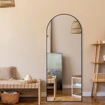 65"x22" Full Length Mirror, Arched Floor Mirror with Stand, Aluminum Alloy Frame Large Wall Mirror Full Body Mirror, for Bedroom Entry, Bedroom, Living Room, Black