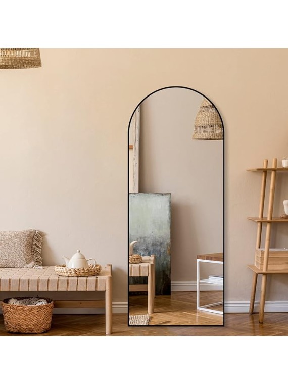 65"x22" Full Length Mirror, Arched Floor Mirror with Stand, Aluminum Alloy Frame Large Wall Mirror Full Body Mirror, for Bedroom Entry, Bedroom, Living Room, Black