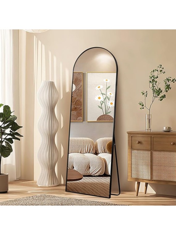 65"x22" Full Length Mirror, Arched Floor Mirror with Stand, Aluminum Alloy Frame Large Wall Mirror Full Body Mirror, for Bedroom Entry, Bedroom, Living Room, Black