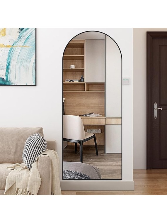 65"x22" Full Length Mirror, Arched Floor Mirror with Stand, Aluminum Alloy Frame Large Wall Mirror Full Body Mirror, for Bedroom Entry, Bedroom, Living Room, Black