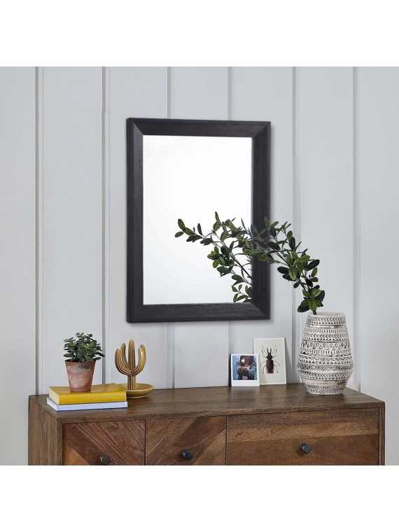 Wall Mirror Black Rectangle Rustic Wood Mirror Decorative Hanging Mirror for Bathroom Bedroom Farmhouse