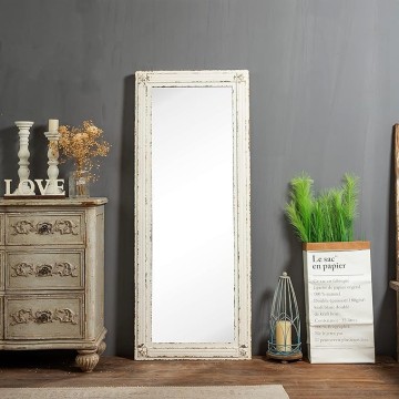 Rustic Full Length Mirror with Stand 60" x 24", Hanging White Farmhouse Big Mirror Full Body for Bedroom, Leaning Wood Frame Floor Mirror Full Length, Living Room Wall Mounted Mirror