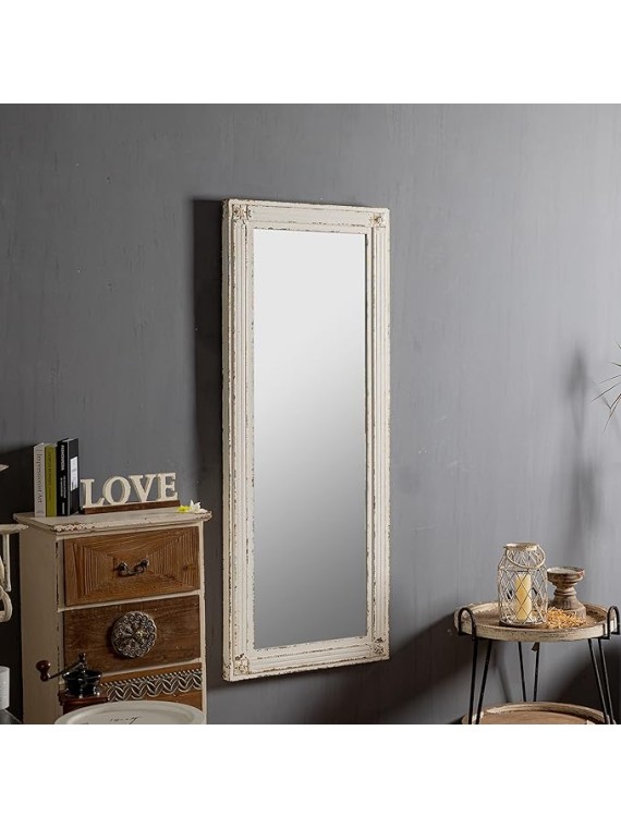 Rustic Full Length Mirror with Stand 60" x 24", Hanging White Farmhouse Big Mirror Full Body for Bedroom, Leaning Wood Frame Floor Mirror Full Length, Living Room Wall Mounted Mirror