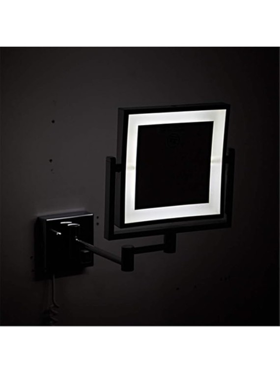 Wall Mounted Makeup Mirror Vanity Mirror LED Lighted with 3X Magnification Square Double-Sided Shaving Mirror 360° Free Rotation Extendable and Black Finished for Bathroom, Spa and Hotel