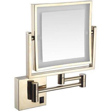 Makeup Mirror with Light, 360° Swivel Bathroom Shaving Mirror Wall-Mounted 3X Magnifying Mirror Double-Sided Extendable Mirror 8" Square Gold Vanity Mirror, USB Rechargeable