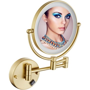 Makeup Mirror Wall Mounted, LED Lighted Cosmetic Mirror with Magnification, 360° Swivel Vanity Mirror, Double Sided Bathroom Mirror, for Make up, Shave Wait (Brushed Gold Charge 10X)
