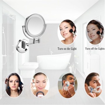 Makeup Mirror Wall Mounted, LED Lighted Cosmetic Mirror with Magnification, 360° Swivel Vanity Mirror, Double Sided Bathroom Mirror, for Make up, Shave Wait (Brushed Gold Charge 10X)
