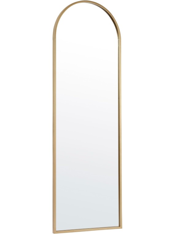 Mila Full Length Floor Mirror, Wall Mounted or Wall Leaning, Slim Arched Metal Frame, 22x65, Gold