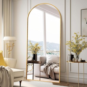 Floor Full Length Mirror, Arched Mirrors Full Length 76"x34" Freestanding Large/with Aluminum Frame & Wall Mounted & Hanging or Leaning & Full Body Mirror for Bedroom, (Gold)