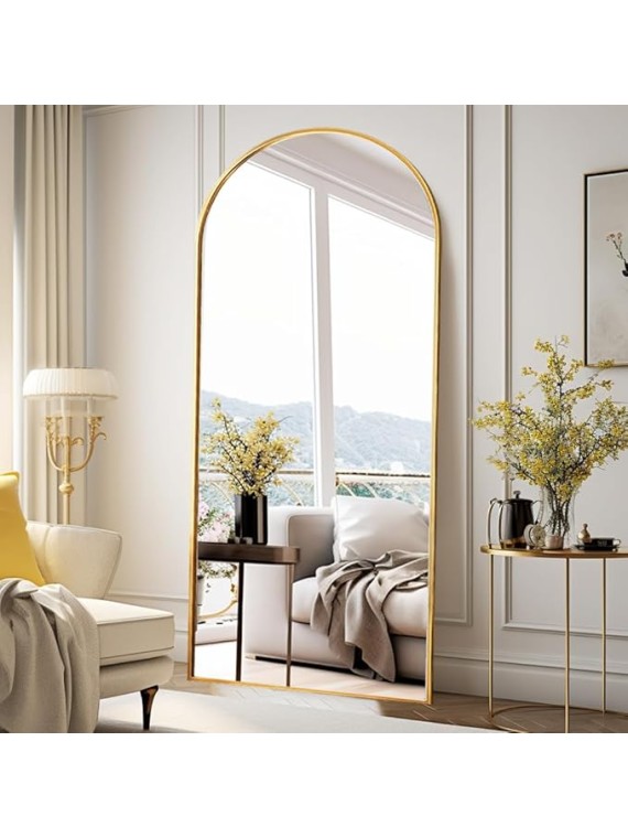 Floor Full Length Mirror, Arched Mirrors Full Length 76"x34" Freestanding Large/with Aluminum Frame & Wall Mounted & Hanging or Leaning & Full Body Mirror for Bedroom, (Gold)