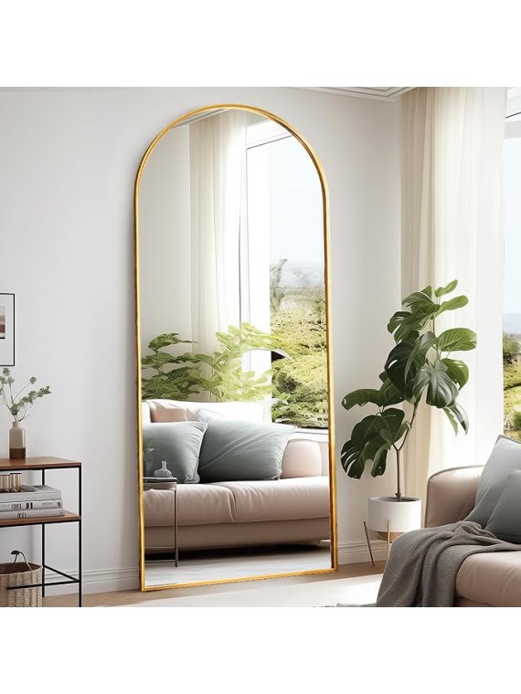Floor Full Length Mirror, Arched Mirrors Full Length 76"x34" Freestanding Large/with Aluminum Frame & Wall Mounted & Hanging or Leaning & Full Body Mirror for Bedroom, (Gold)