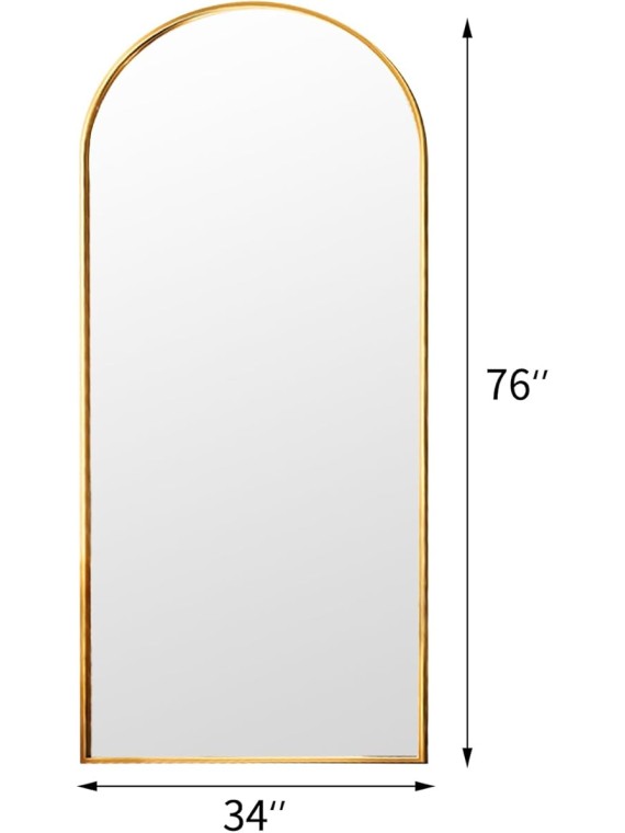 Floor Full Length Mirror, Arched Mirrors Full Length 76"x34" Freestanding Large/with Aluminum Frame & Wall Mounted & Hanging or Leaning & Full Body Mirror for Bedroom, (Gold)