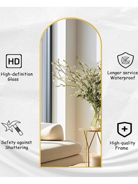 Floor Full Length Mirror, Arched Mirrors Full Length 76"x34" Freestanding Large/with Aluminum Frame & Wall Mounted & Hanging or Leaning & Full Body Mirror for Bedroom, (Gold)