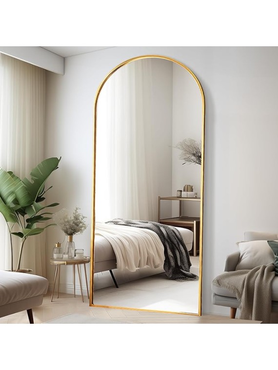 Floor Full Length Mirror, Arched Mirrors Full Length 76"x34" Freestanding Large/with Aluminum Frame & Wall Mounted & Hanging or Leaning & Full Body Mirror for Bedroom, (Gold)